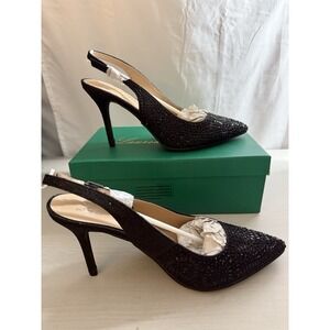 Lauren Lorraine Rachel Women's Heels Shoes Rhinestones Black Slingback Size 11